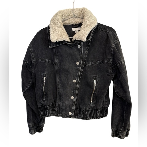 Topshop Jackets & Blazers - Retro Topshop Sherpa Neck 80s Vibe Black Fade Women’s 8 Jean Jacket
